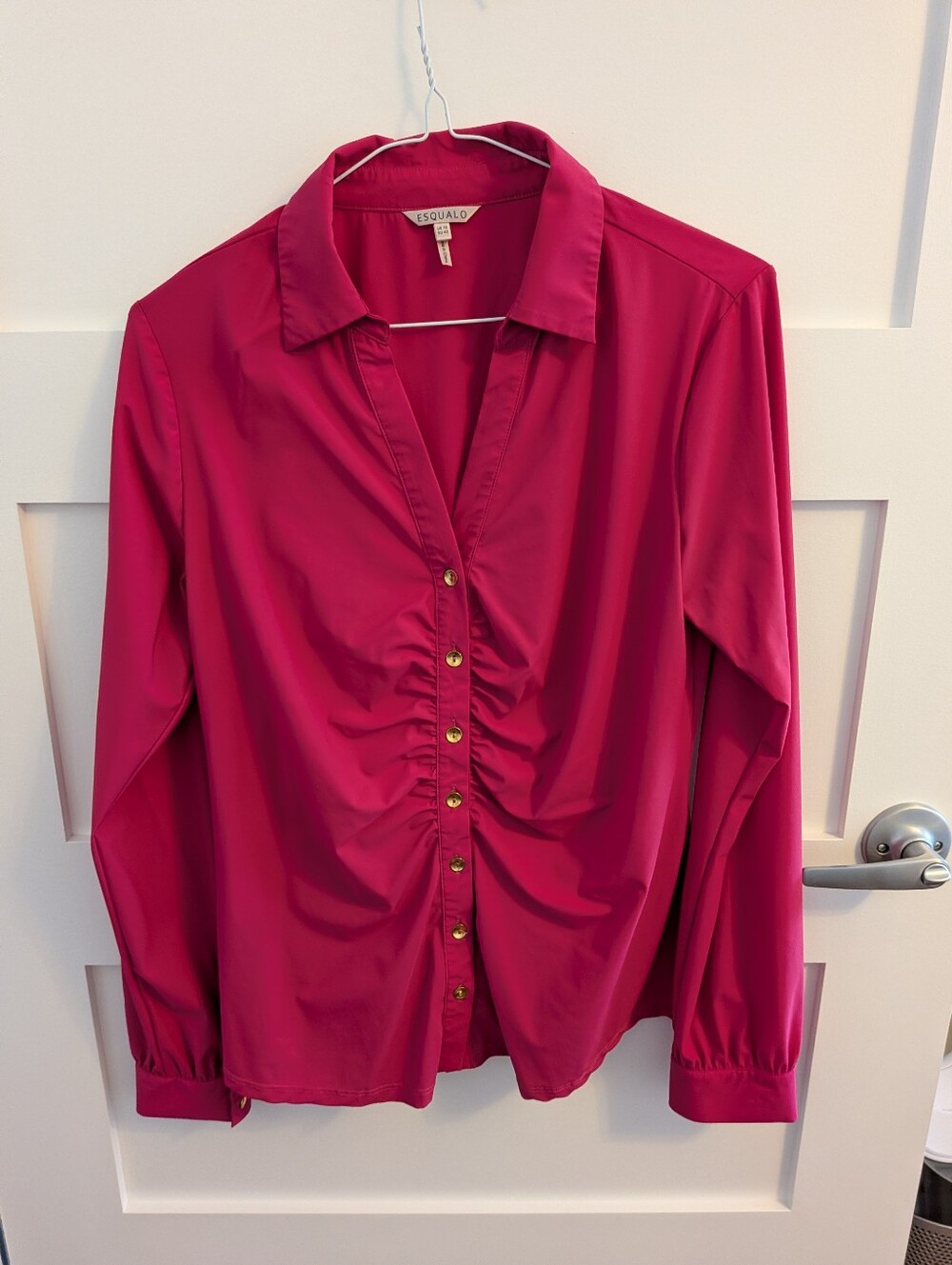 ESQUALO Hot Pink Ruched Button-Front Blouse